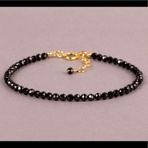 Black Spinel Beaded Adjustable Bracelet Natural Gemstone Faceted Beads Stacking